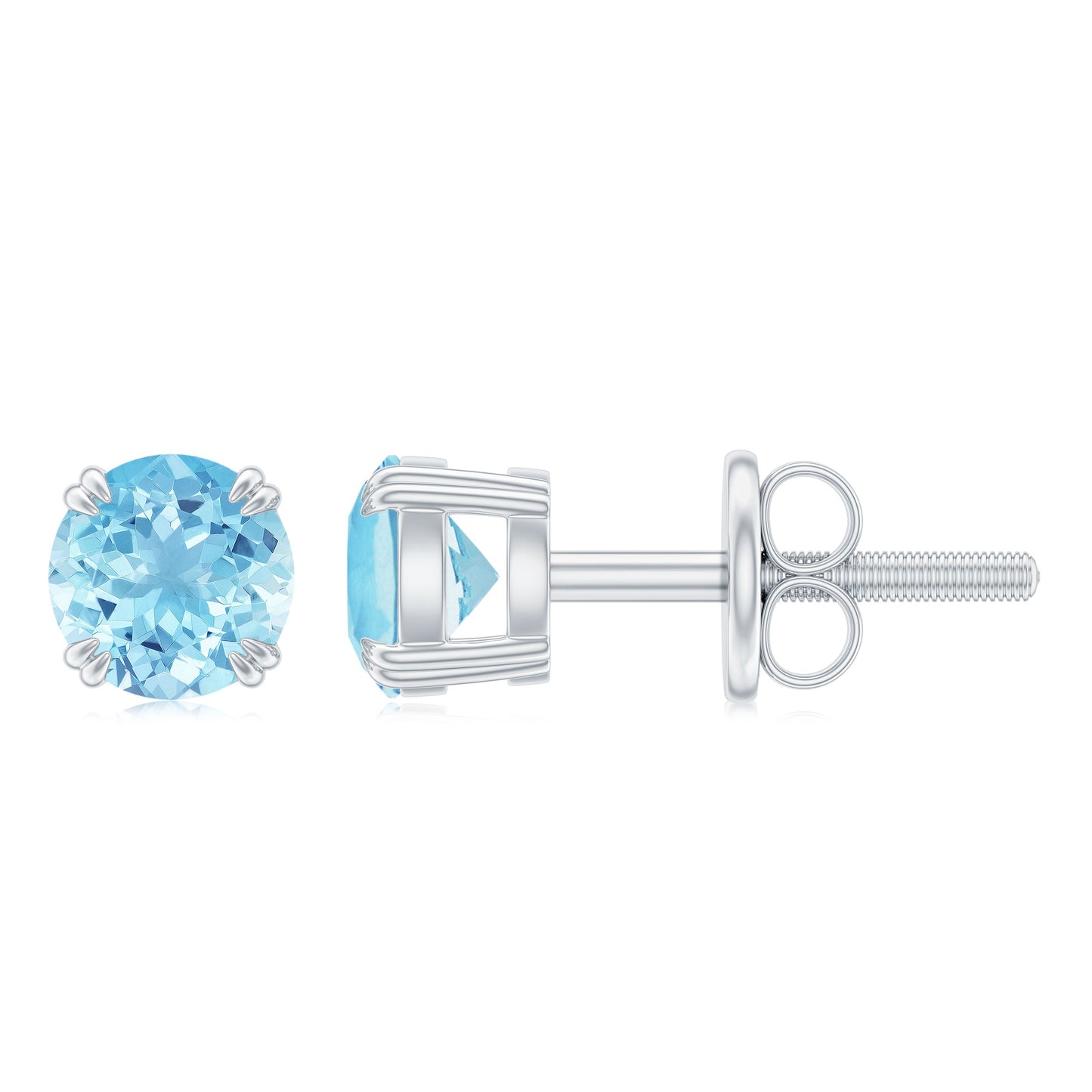0.5 Carat Genuine Aquamarine Solitaire Stud Earrings in Double Claw Prong Setting