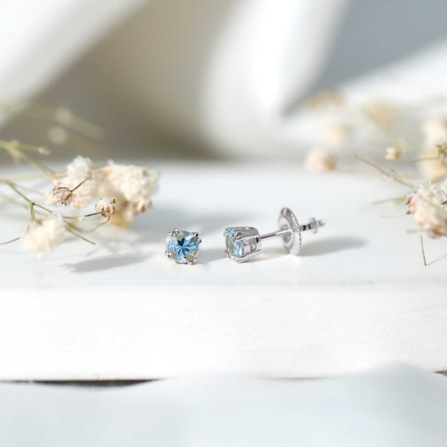 0.5 Carat Genuine Aquamarine Solitaire Stud Earrings in Double Claw Prong Setting