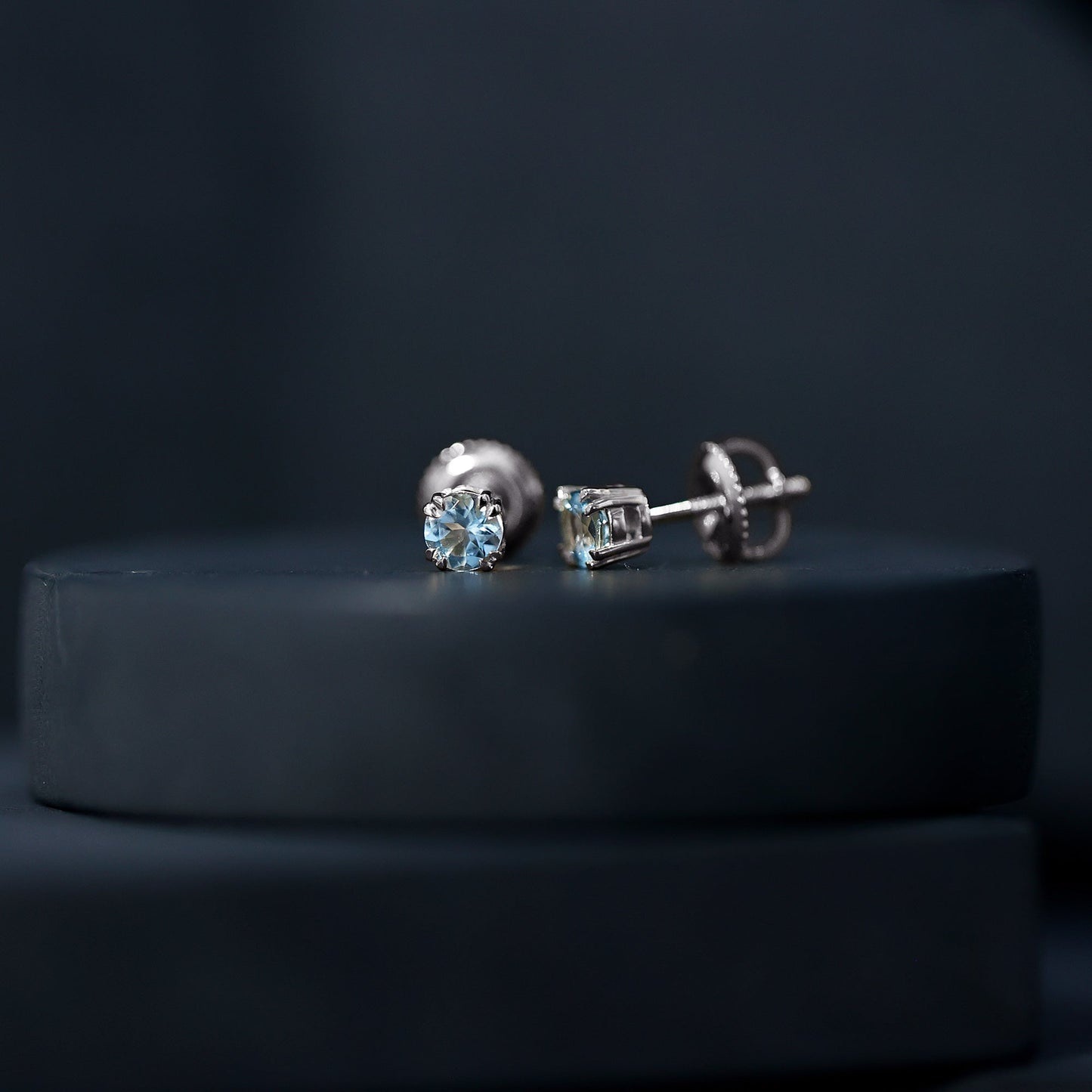 0.5 Carat Genuine Aquamarine Solitaire Stud Earrings in Double Claw Prong Setting
