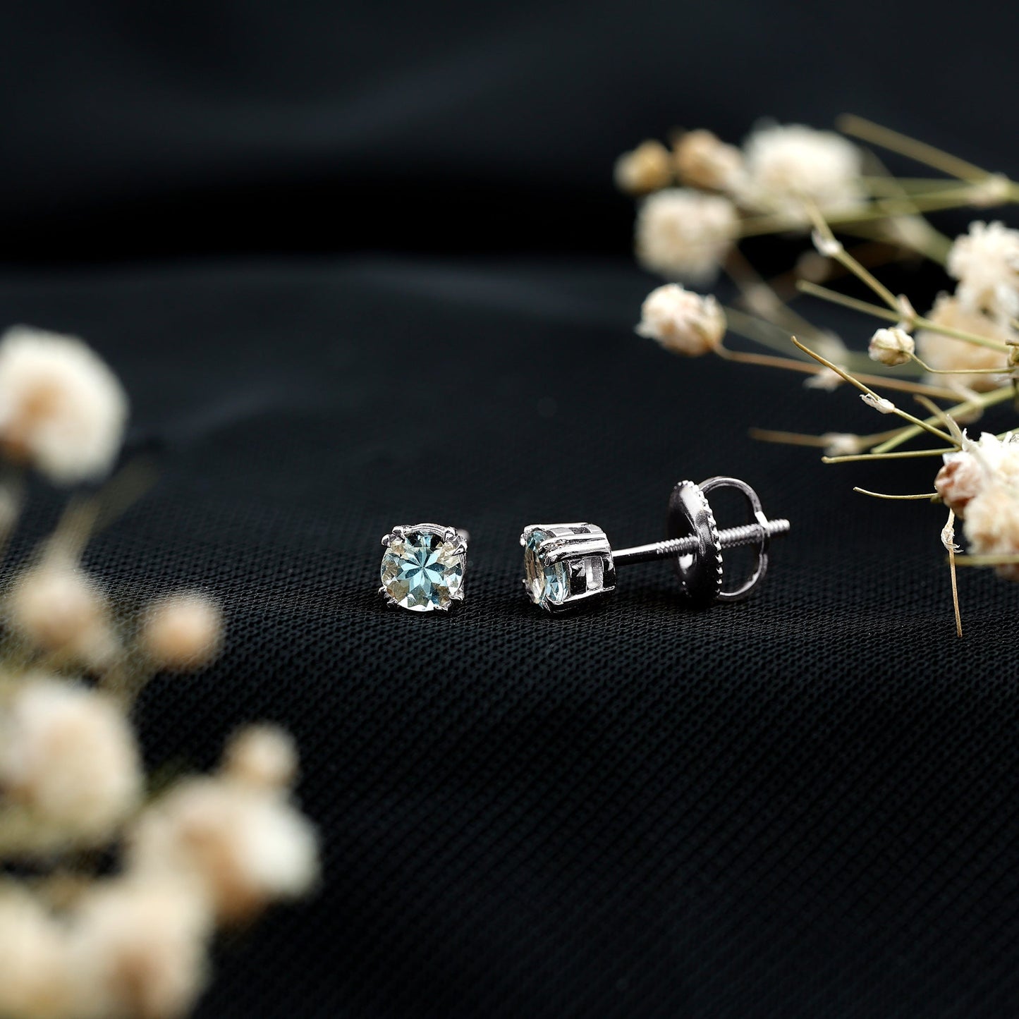 0.5 Carat Genuine Aquamarine Solitaire Stud Earrings in Double Claw Prong Setting
