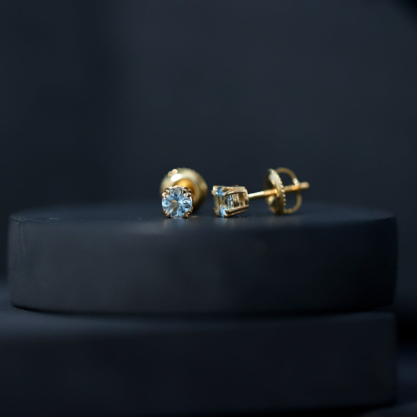 0.5 Carat Genuine Aquamarine Solitaire Stud Earrings in Double Claw Prong Setting