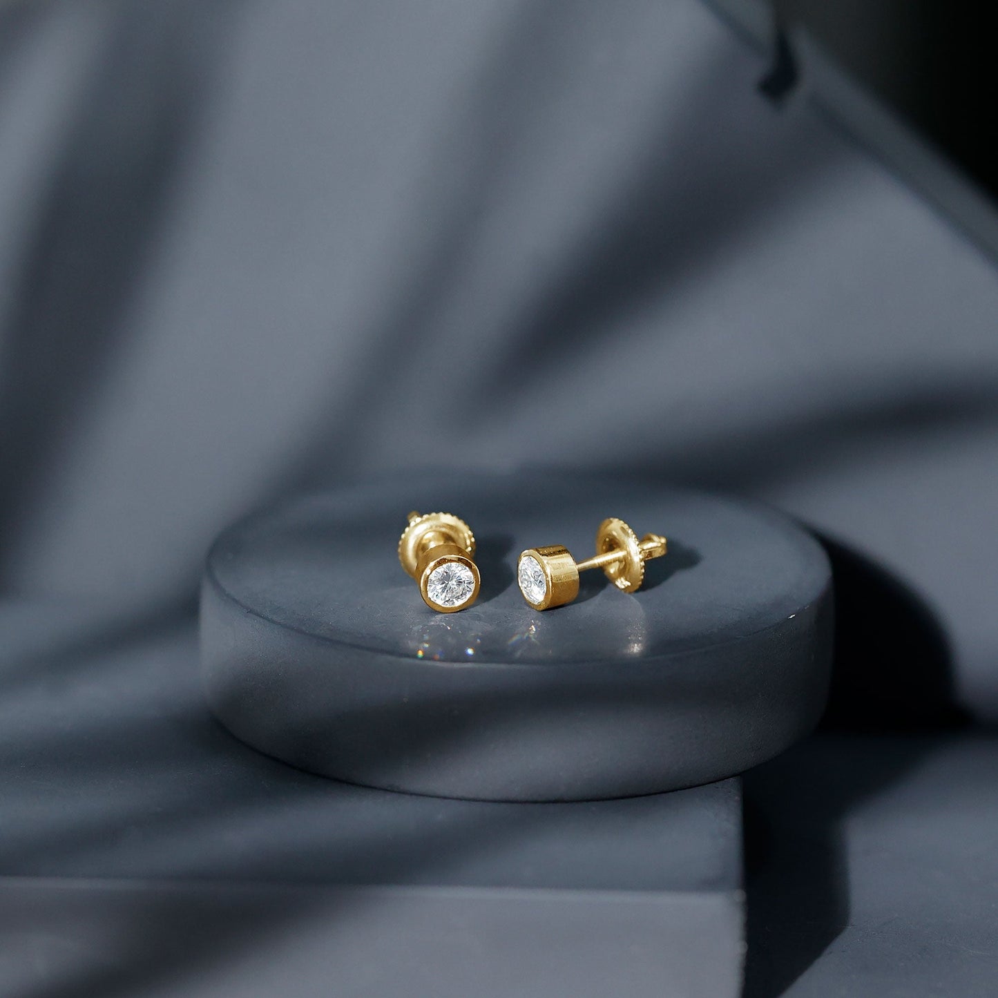 Certified Moissanite Solitaire Stud Earrings in Bezel Setting
