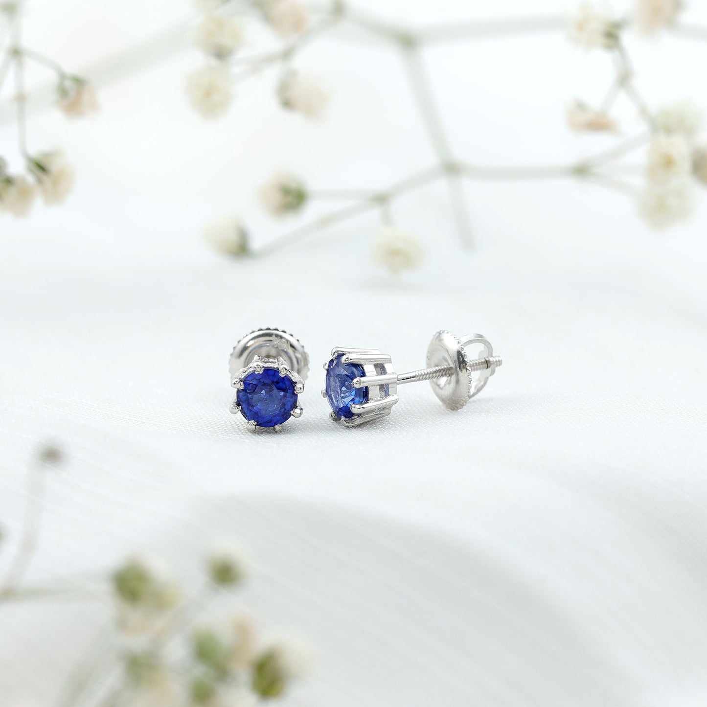 Natural 1.9 Carat Blue Sapphire Solitaire Stud Earrings