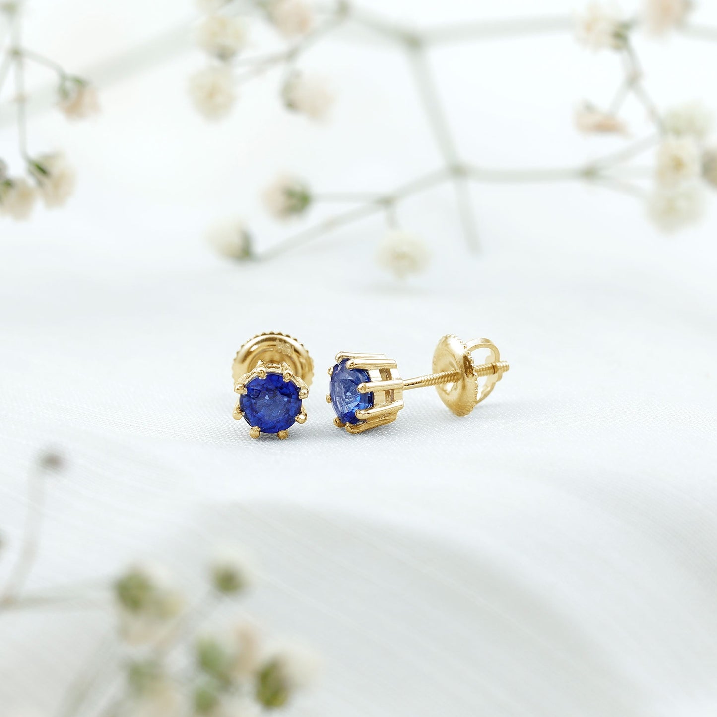 Natural 1.9 Carat Blue Sapphire Solitaire Stud Earrings