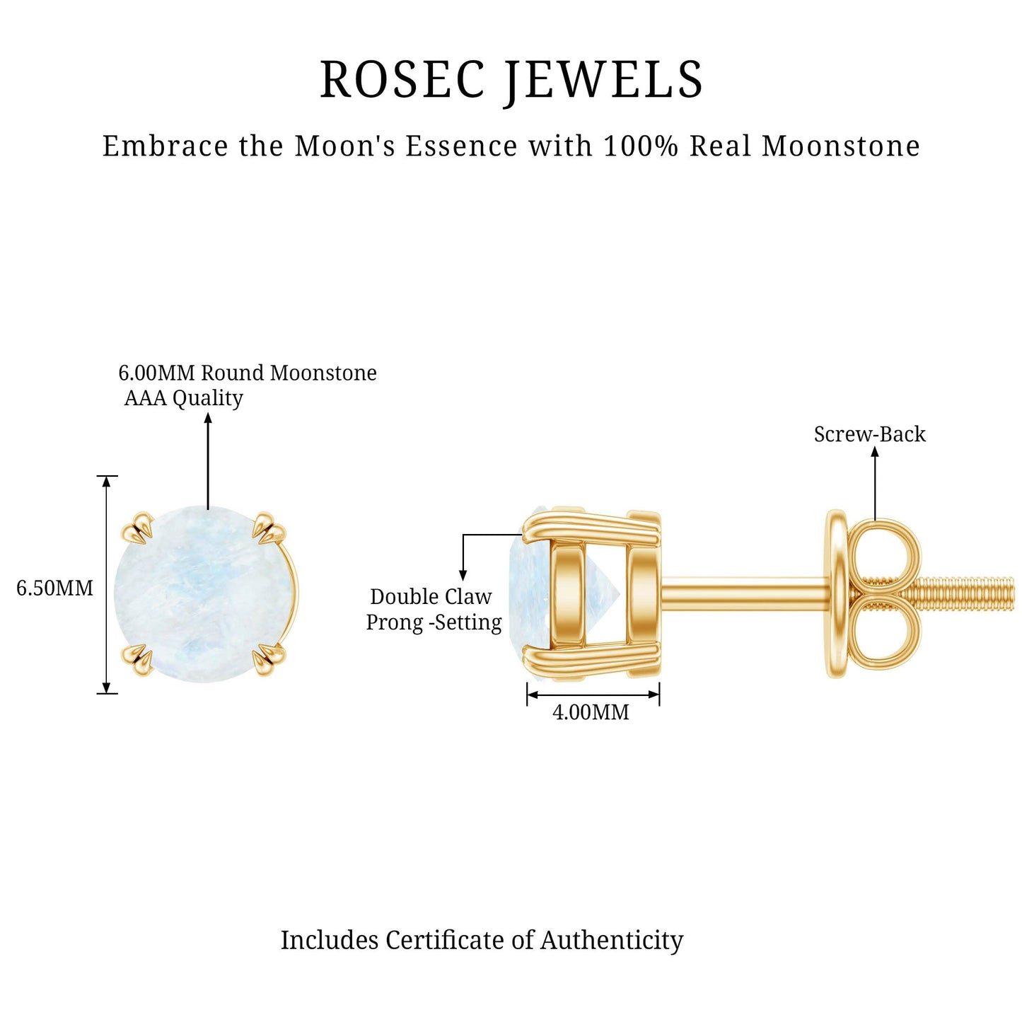 0.74 Carat Moonstone Solitaire Stud Earrings for Women