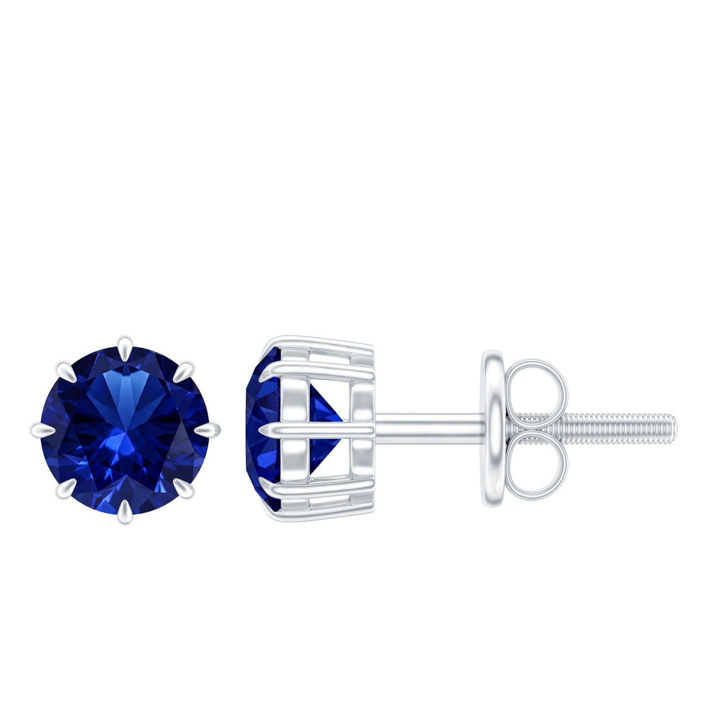 Lab Created Round Blue Sapphire Solitaire Stud Earrings in Claw Setting