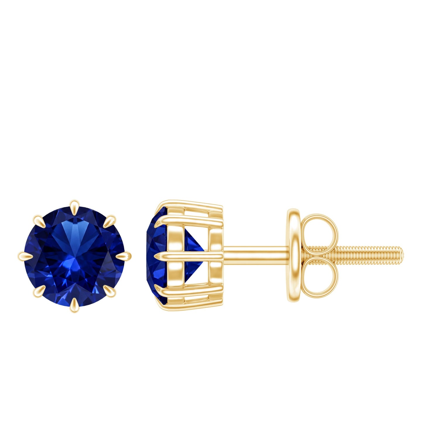Lab Created Round Blue Sapphire Solitaire Stud Earrings in Claw Setting