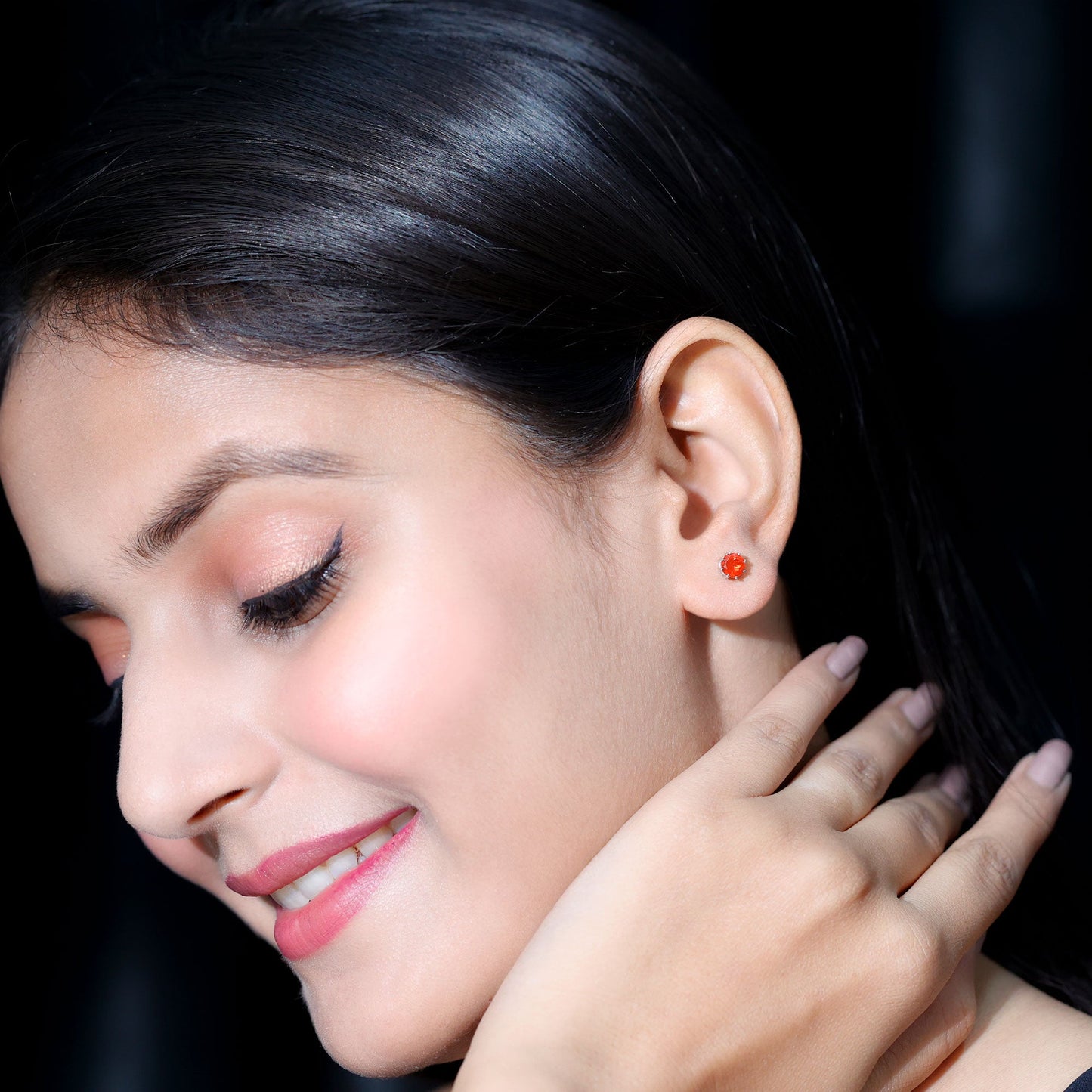 Natural Fire Opal Solitaire Stud Earrings for Women