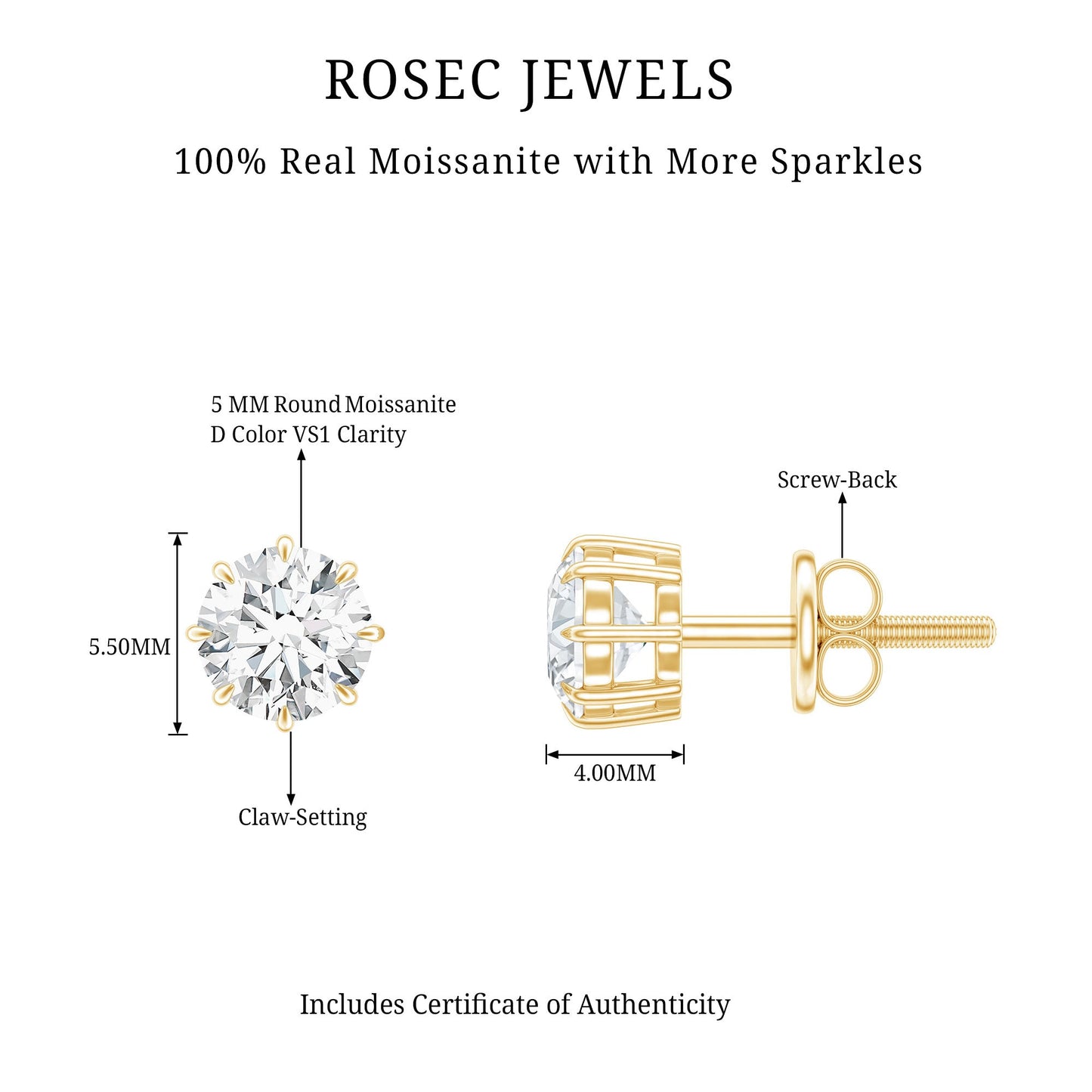 Certified 1 Carat Moissanite Studs