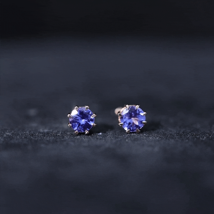 1 Carat Natural Tanzanite Round Stud Earrings for Women