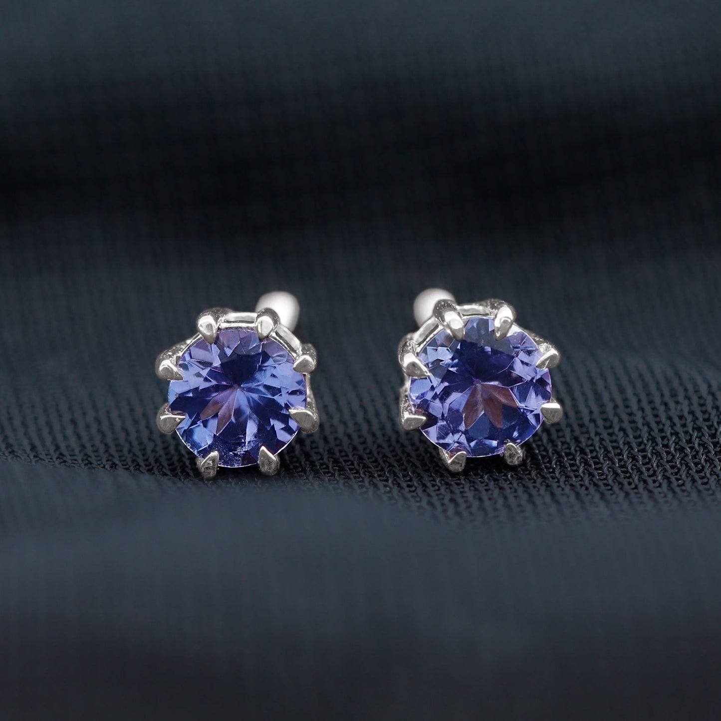 1 Carat Natural Tanzanite Round Stud Earrings for Women