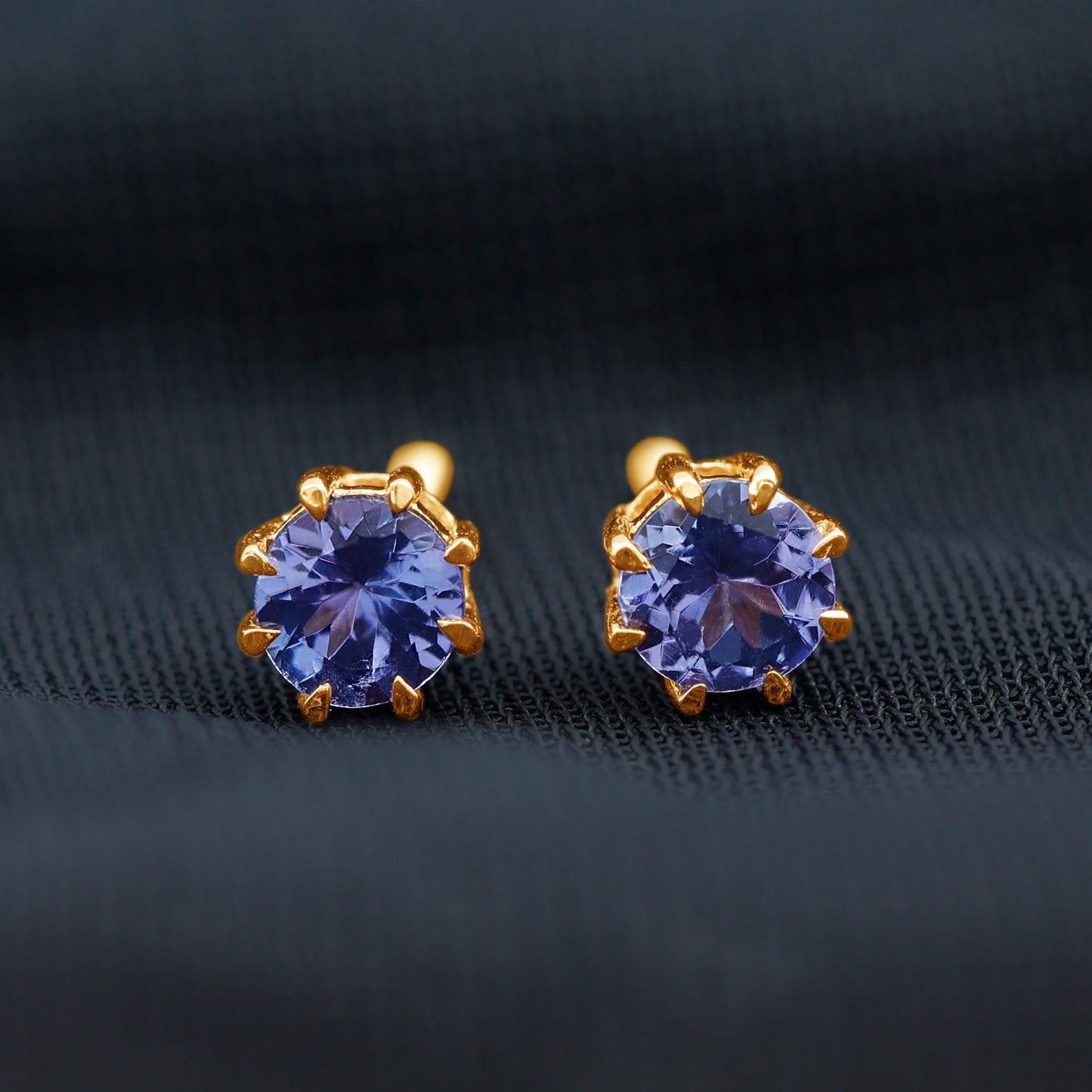 1 Carat Natural Tanzanite Round Stud Earrings for Women