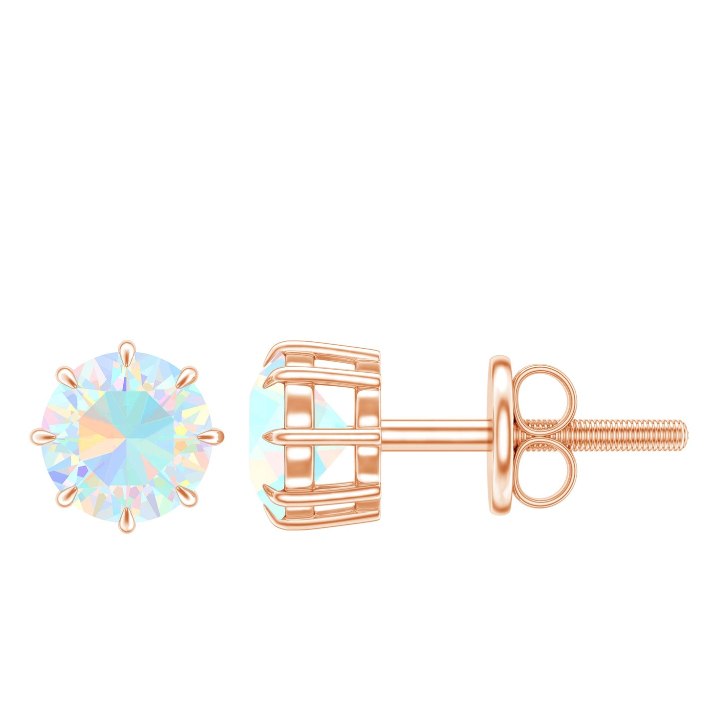 1 Carat Natural Ethiopian Opal Solitaire Stud Earrings