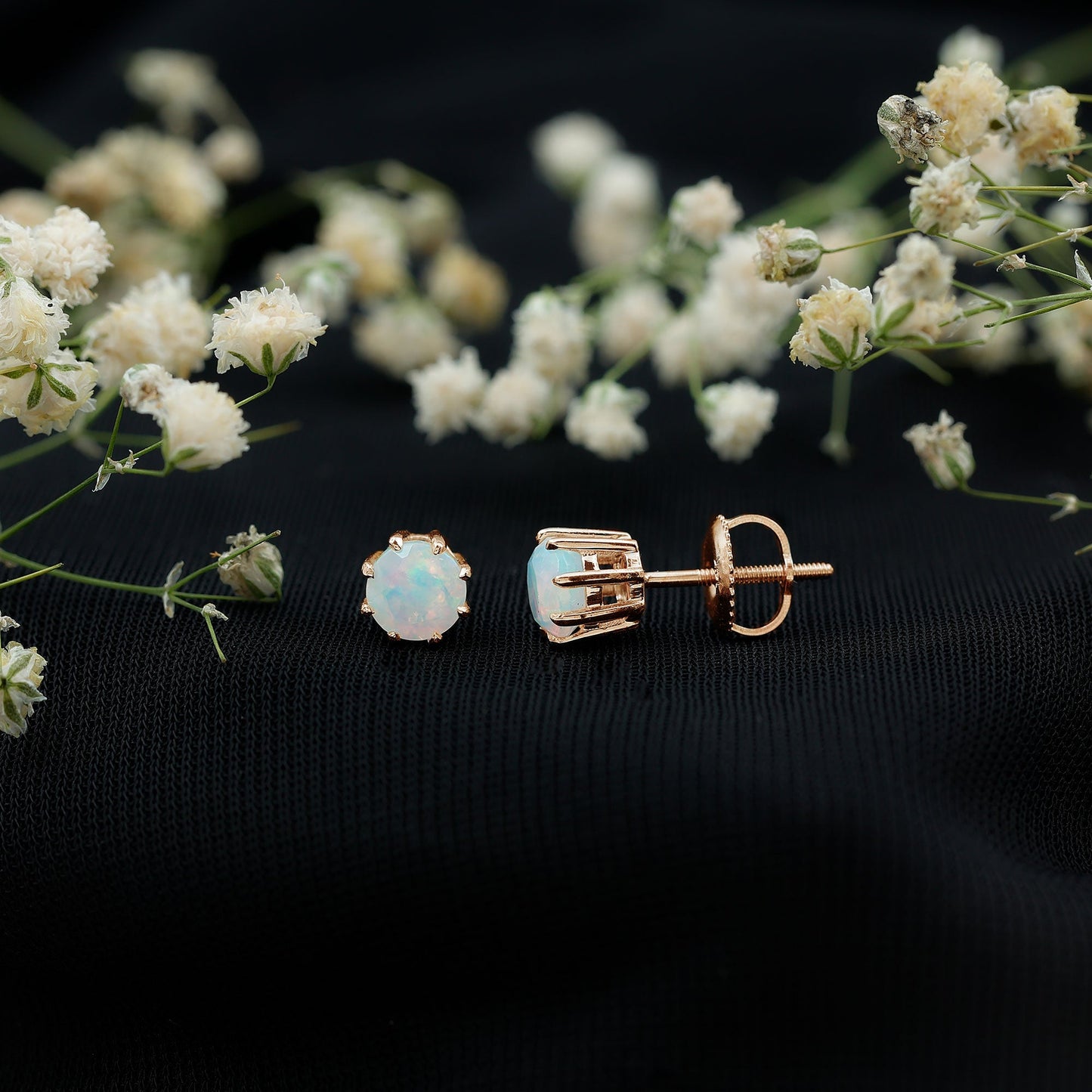 1 Carat Natural Ethiopian Opal Solitaire Stud Earrings