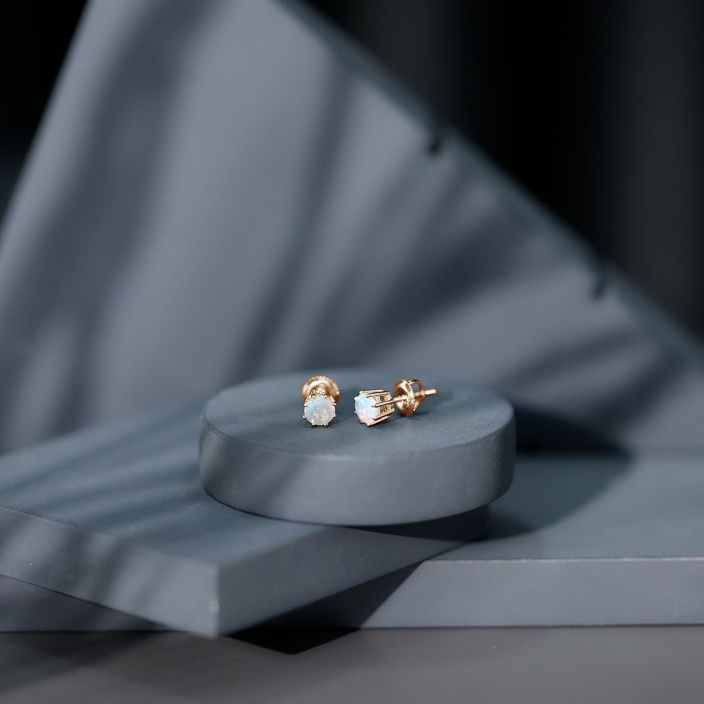 1 Carat Natural Ethiopian Opal Solitaire Stud Earrings