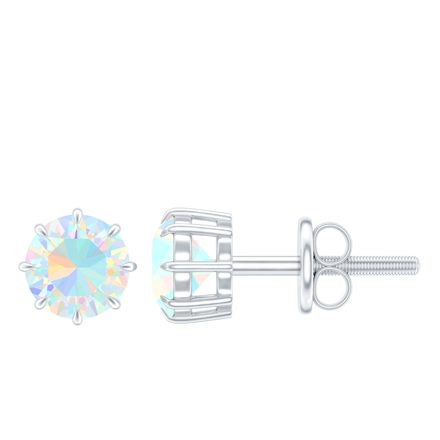 1 Carat Natural Ethiopian Opal Solitaire Stud Earrings