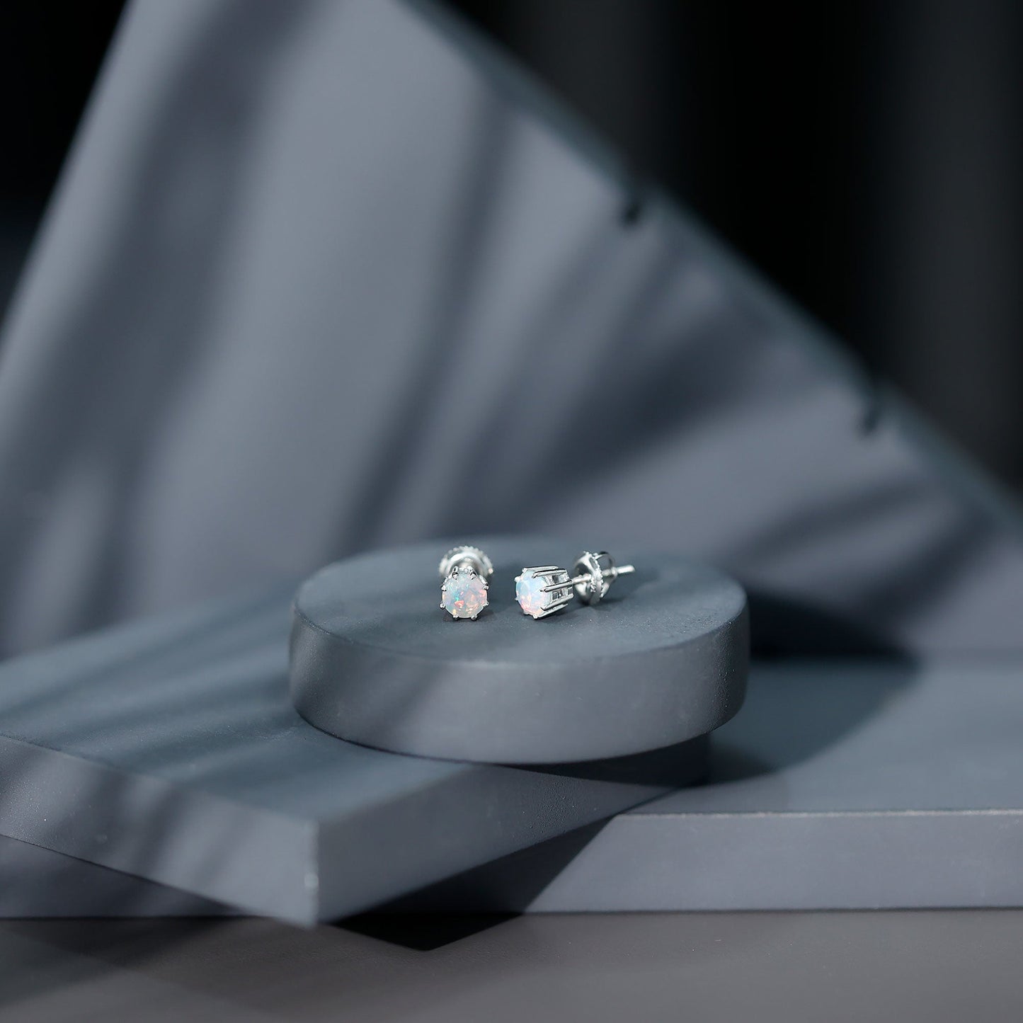 1 Carat Natural Ethiopian Opal Solitaire Stud Earrings