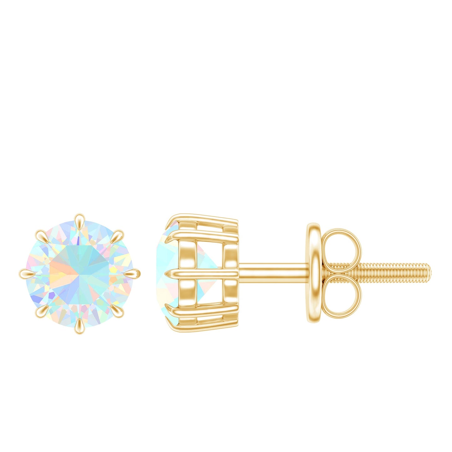 1 Carat Natural Ethiopian Opal Solitaire Stud Earrings