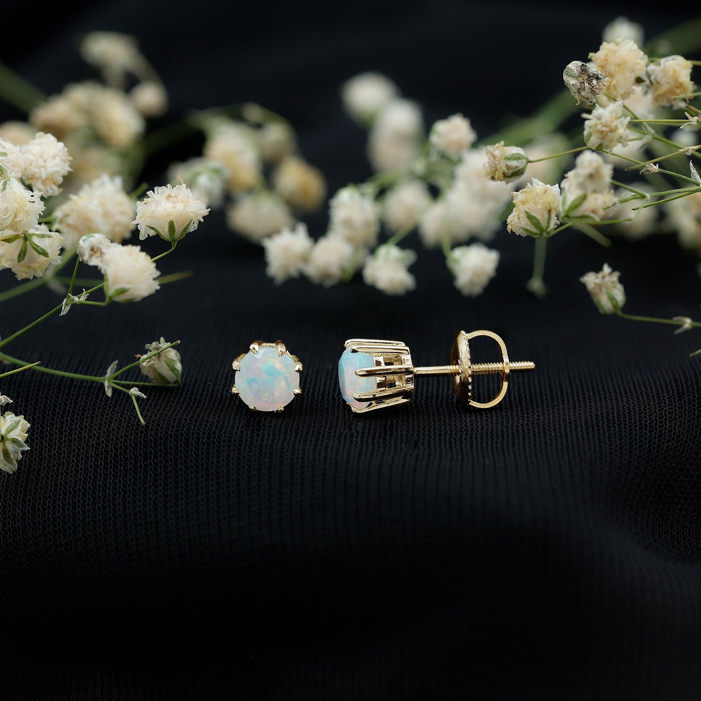 1 Carat Natural Ethiopian Opal Solitaire Stud Earrings