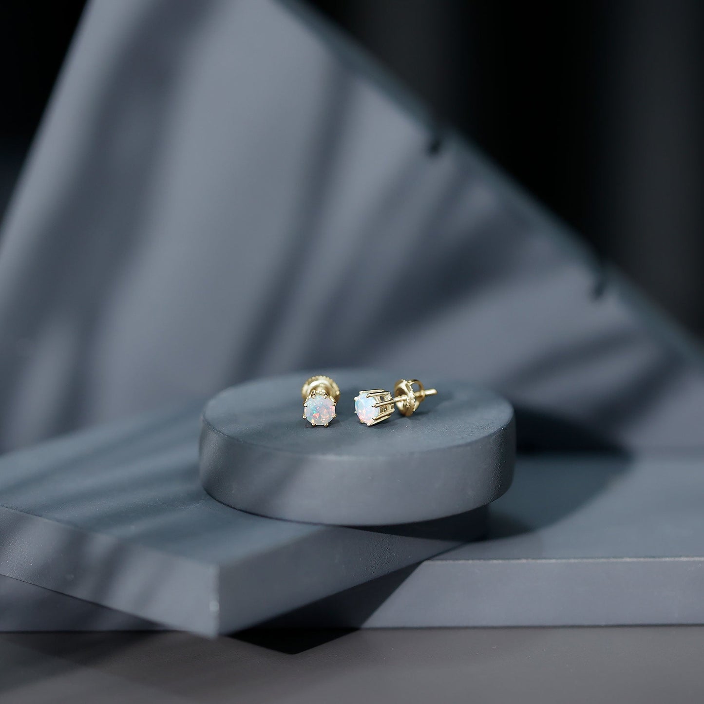 1 Carat Natural Ethiopian Opal Solitaire Stud Earrings