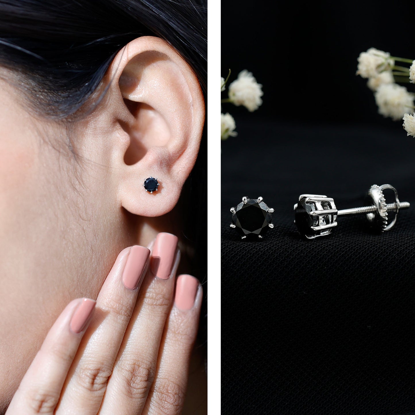 Solitaire 1.6 Carat Lab Created Black Diamond Stud Earrings