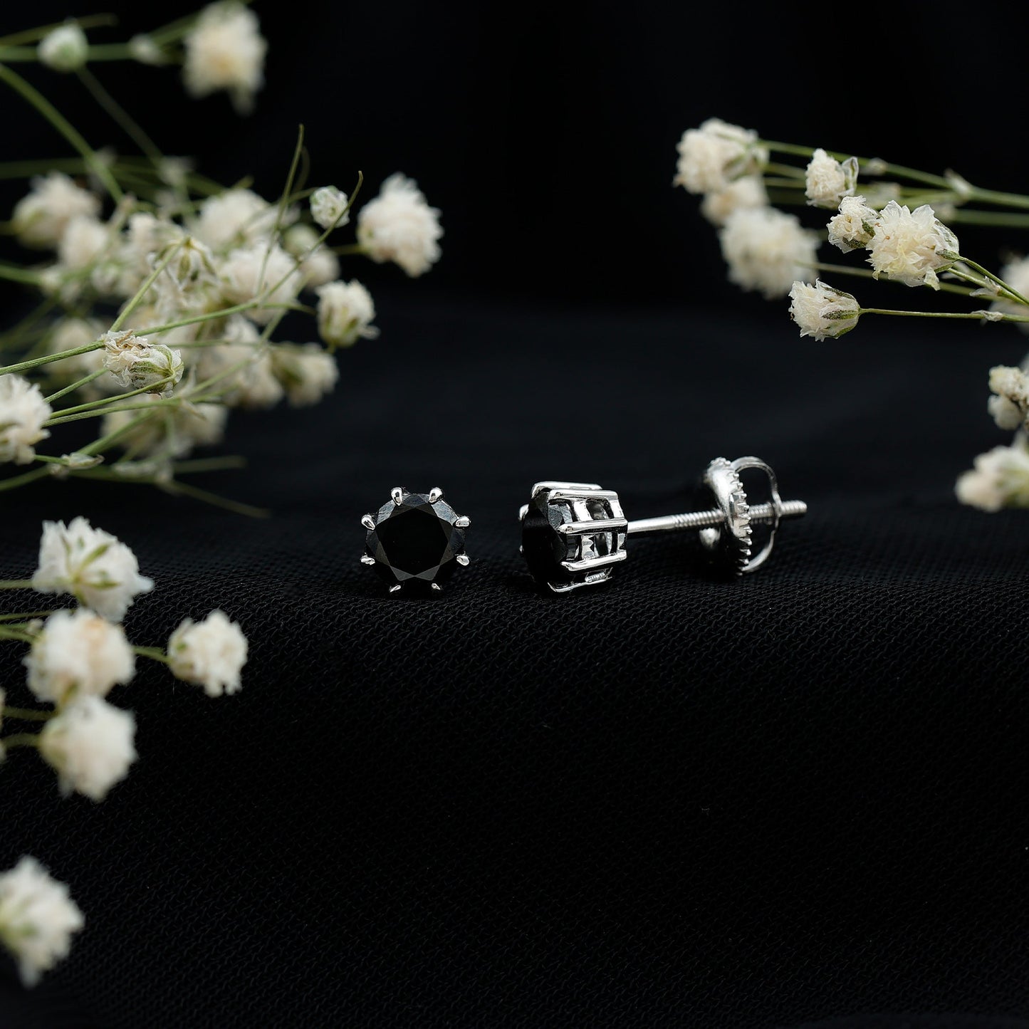 Solitaire 1.6 Carat Lab Created Black Diamond Stud Earrings