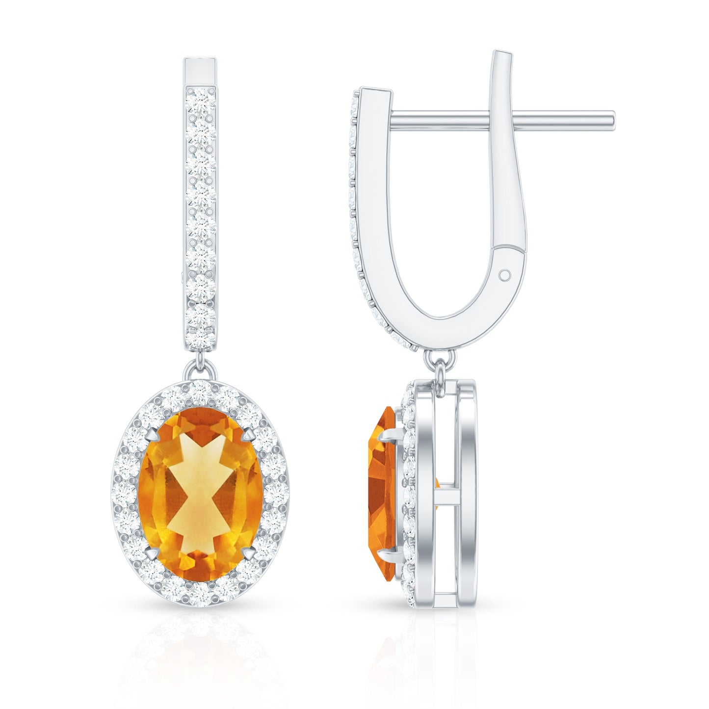 Genuine 2.2 Carat Oval Citrine Drop Earrings with Latch Back