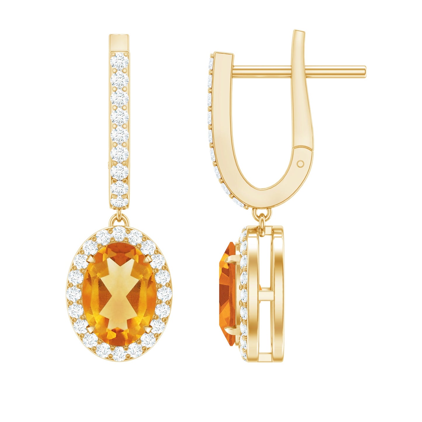 Genuine 2.2 Carat Oval Citrine Drop Earrings with Latch Back