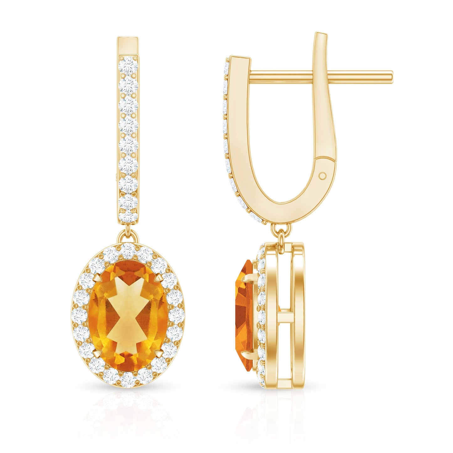 Genuine 2.2 Carat Oval Citrine Drop Earrings with Latch Back
