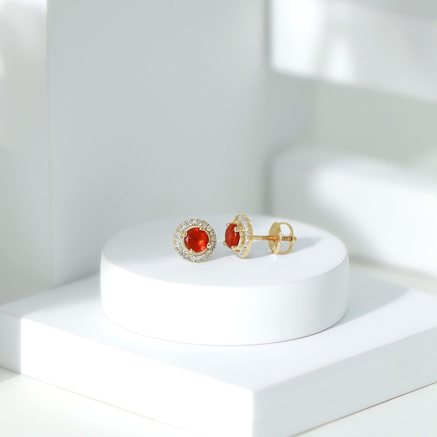 Natural Orange Fire Opal Stud Earrings With Diamonds