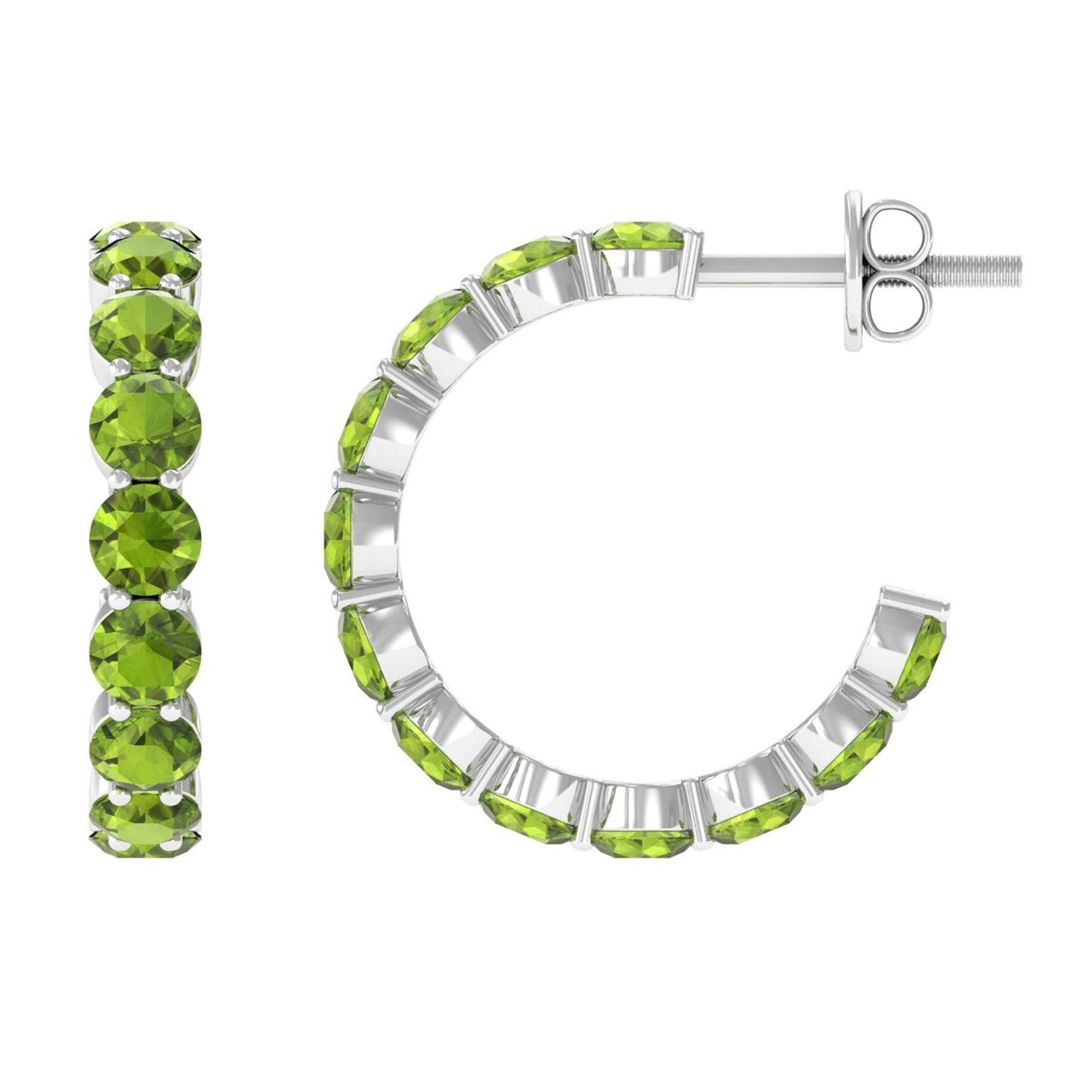Natural Round Shape Peridot Hoop Earrings For Women
