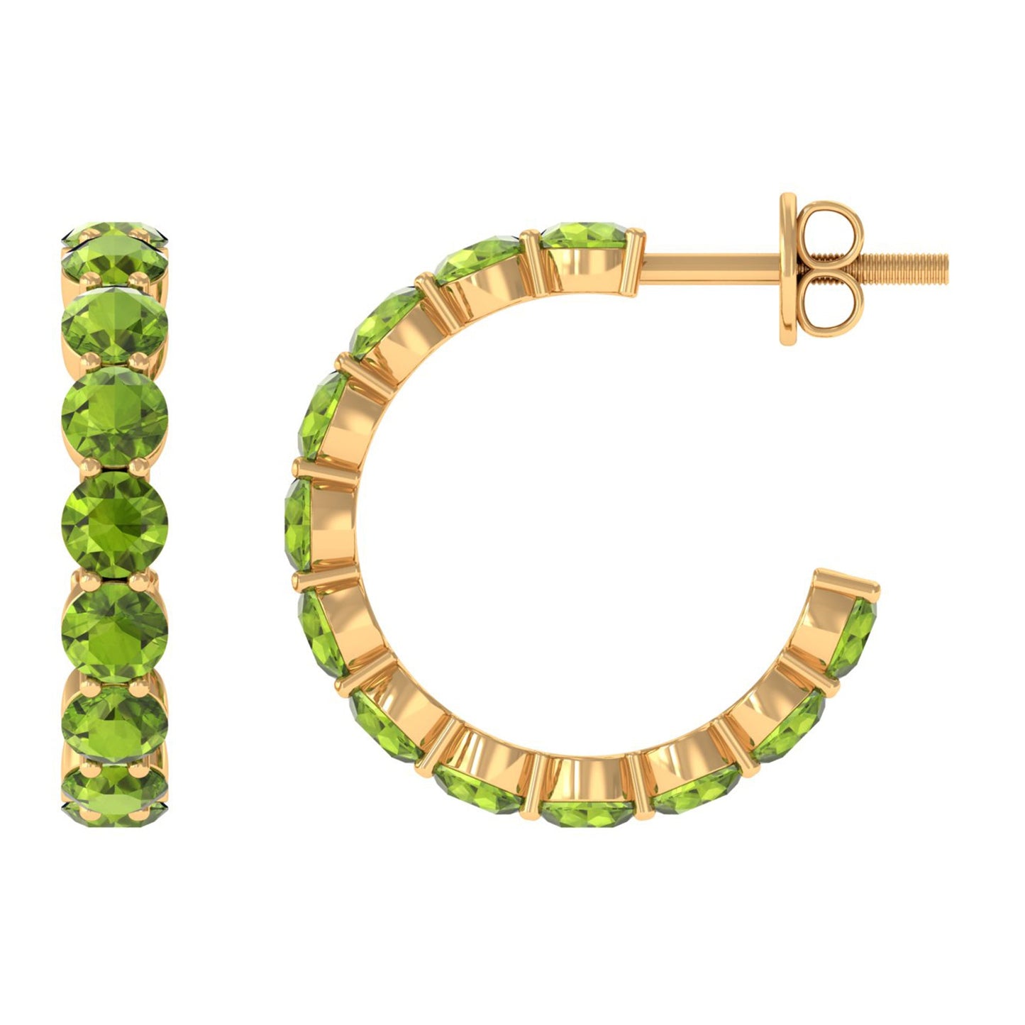 Natural Round Shape Peridot Hoop Earrings For Women