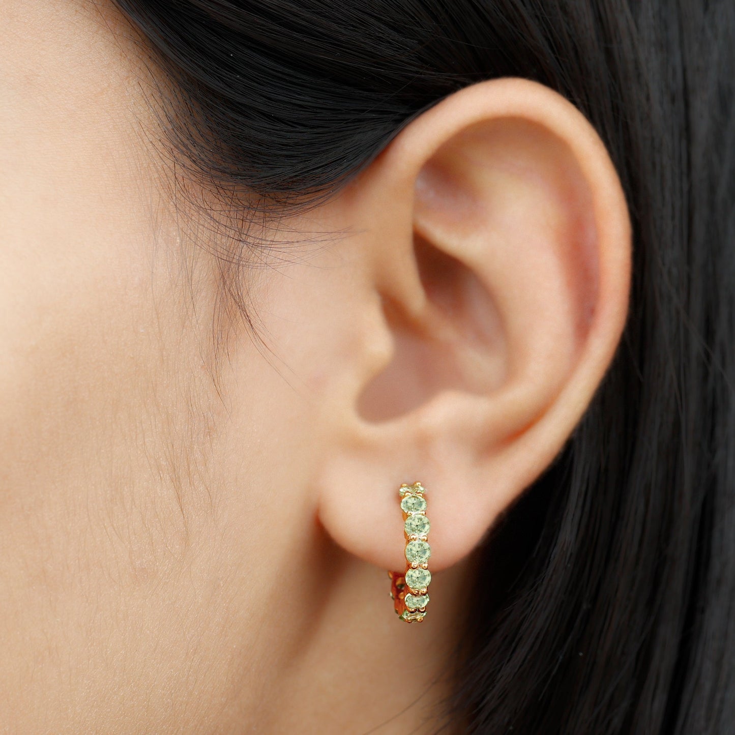 Natural Round Shape Peridot Hoop Earrings For Women
