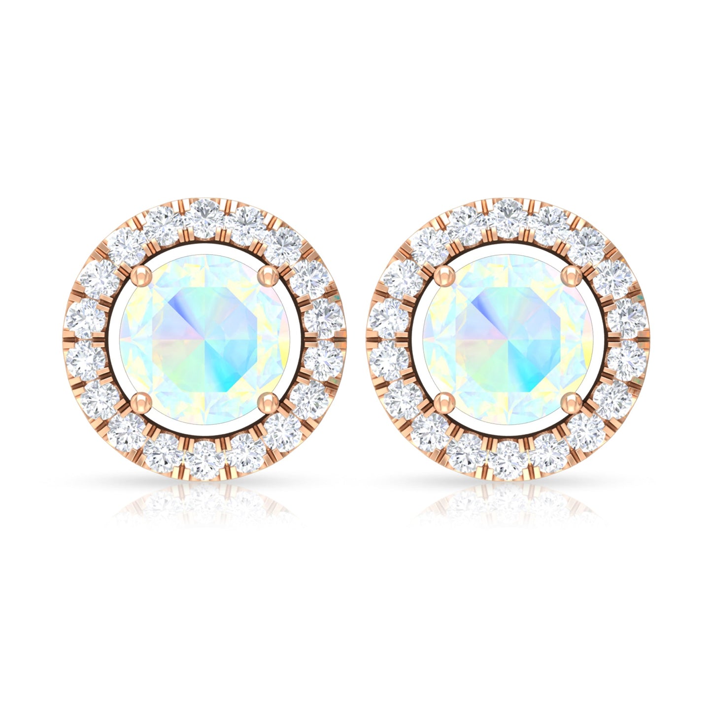 Round Ethiopian Opal and Diamond Halo Stud Earrings