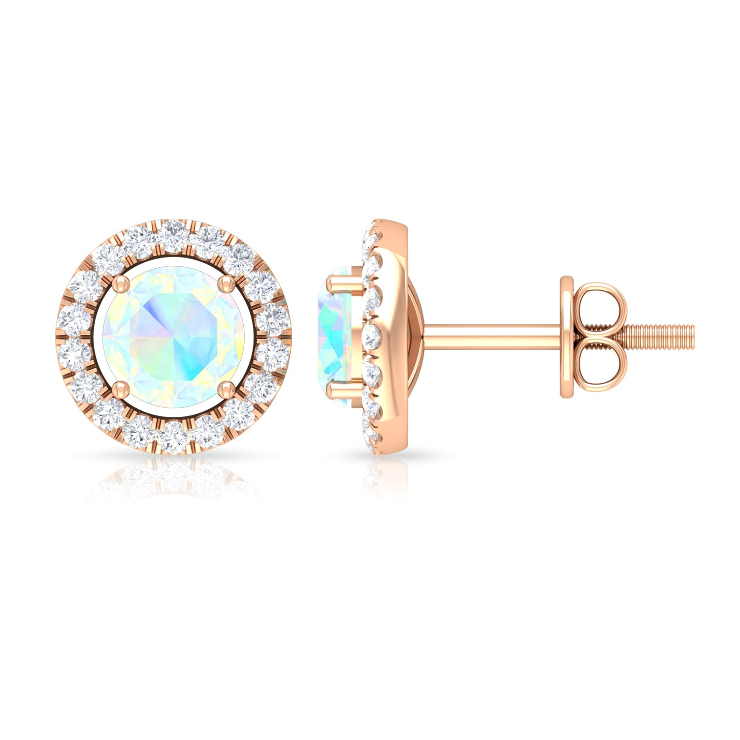 Round Ethiopian Opal and Diamond Halo Stud Earrings