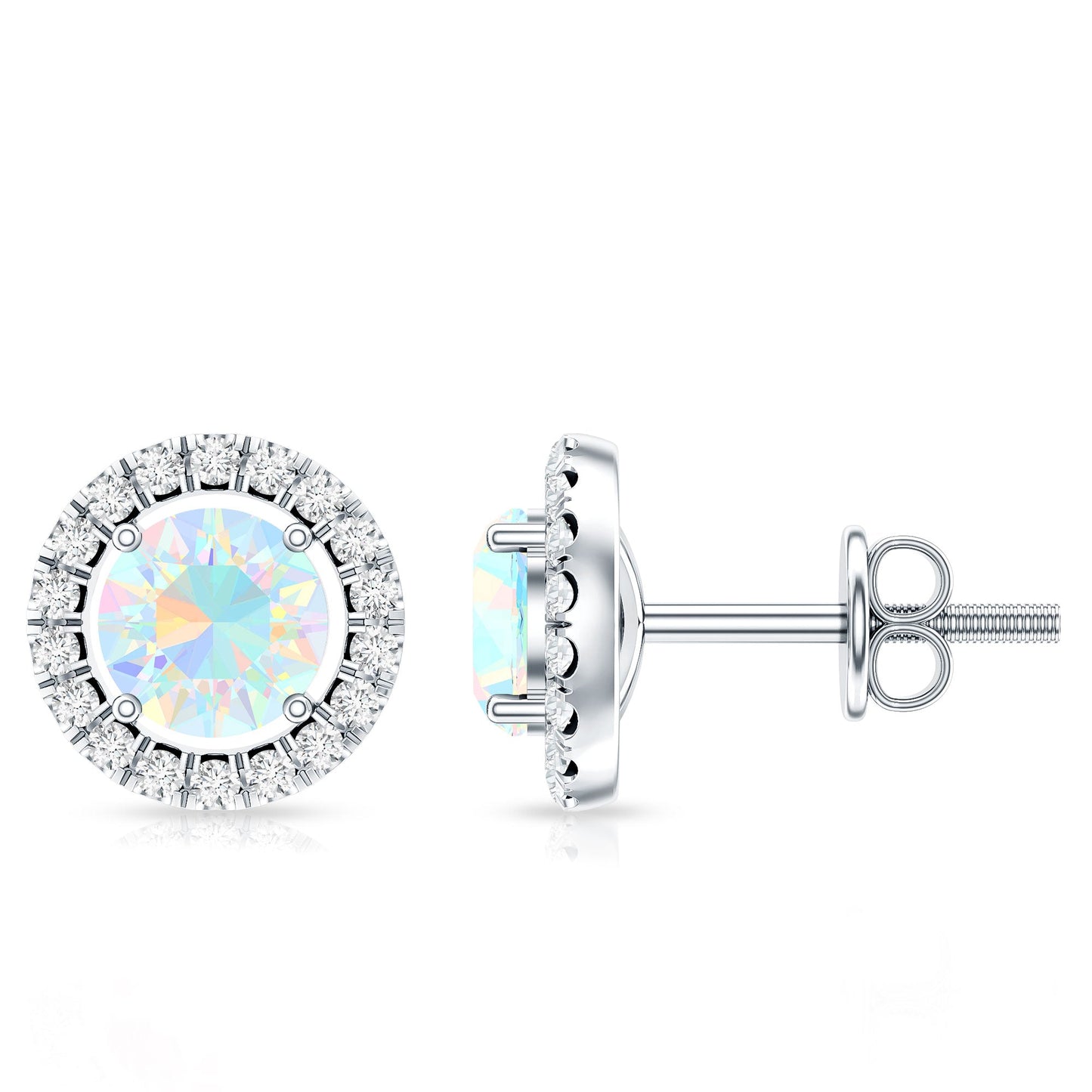 Round Ethiopian Opal and Diamond Halo Stud Earrings