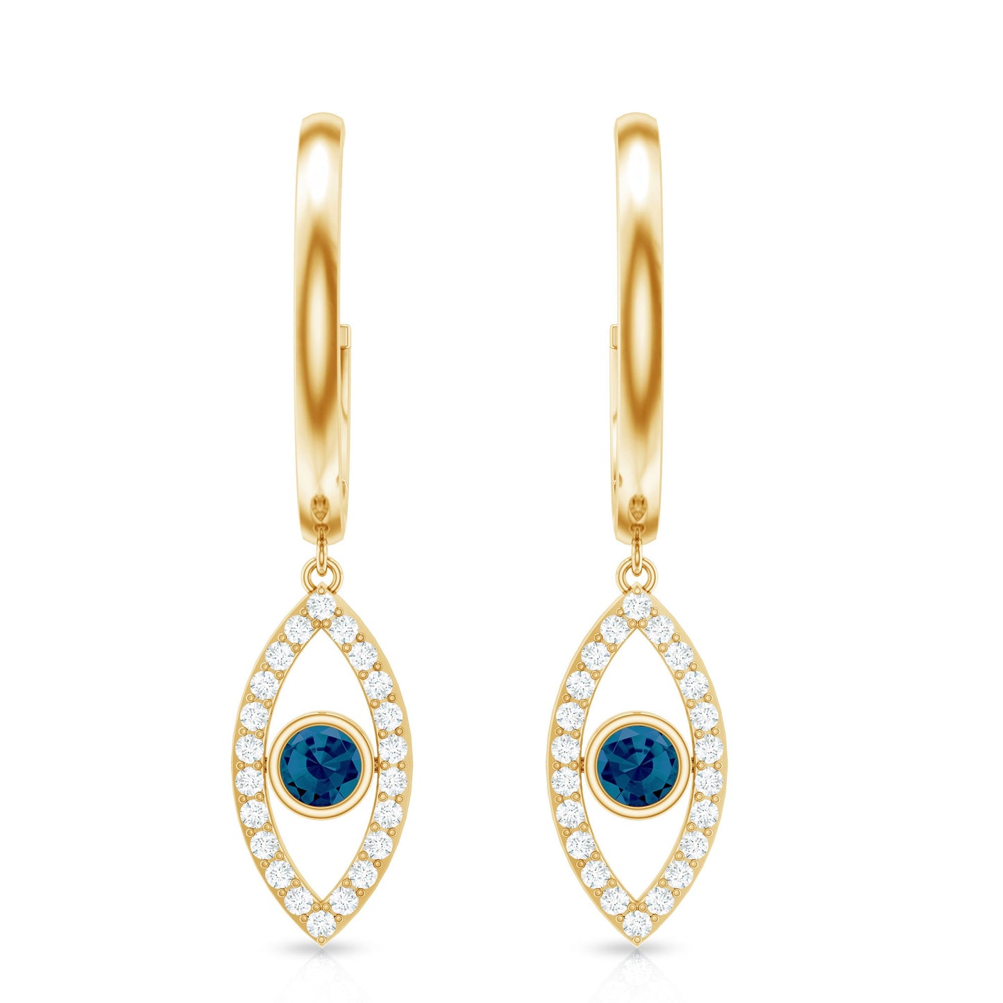 Real London Blue Topaz and Diamond Evil Eye Hoop Earrings