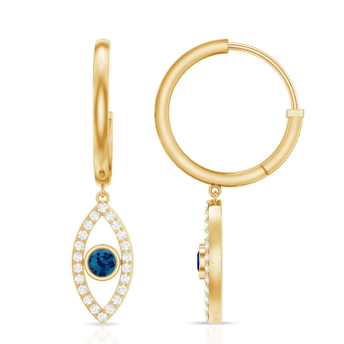 Real London Blue Topaz and Diamond Evil Eye Hoop Earrings
