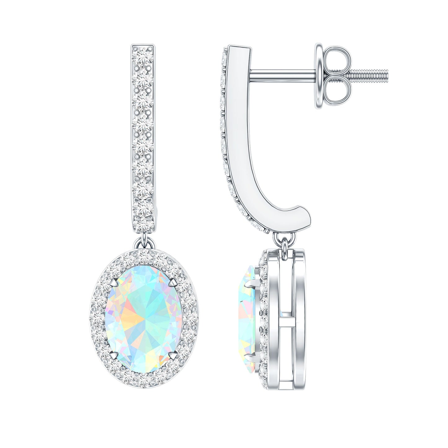 Natural Ethiopian Opal Hoop Drop Earrings with Diamond