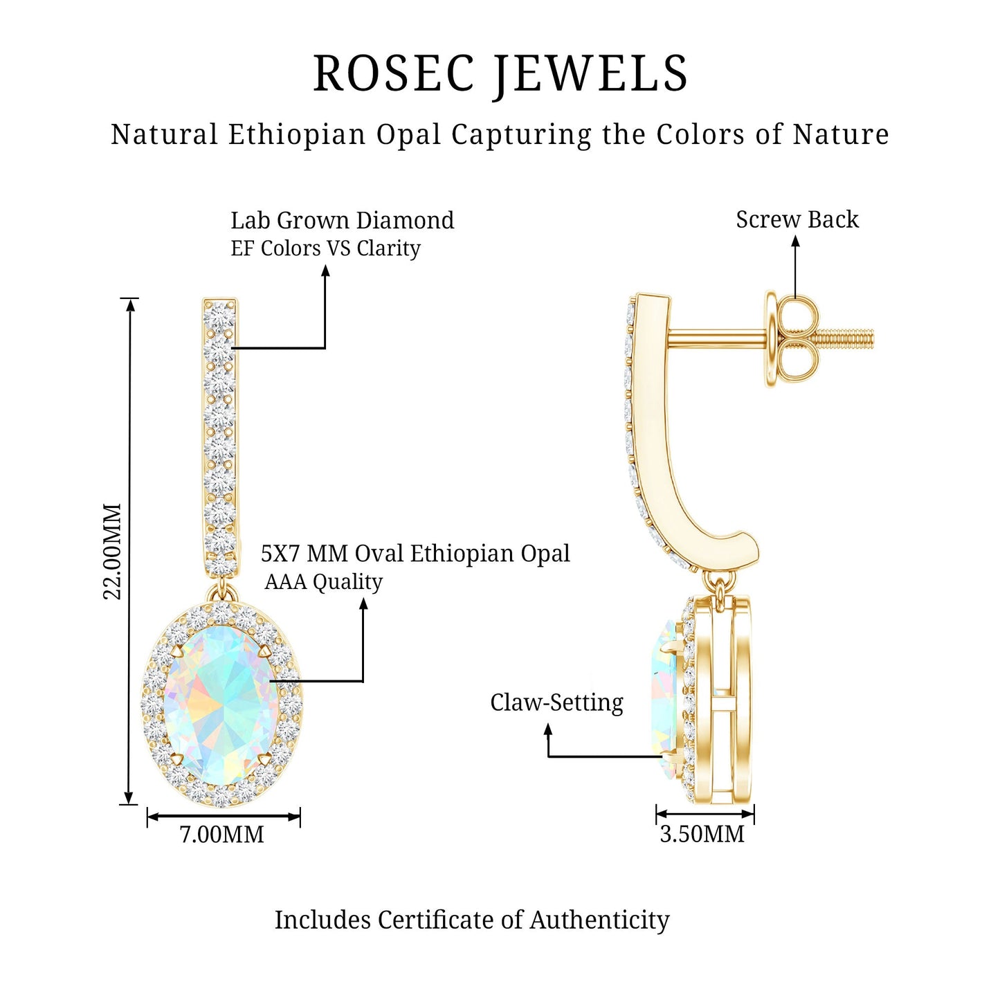 Natural Ethiopian Opal Hoop Drop Earrings with Diamond