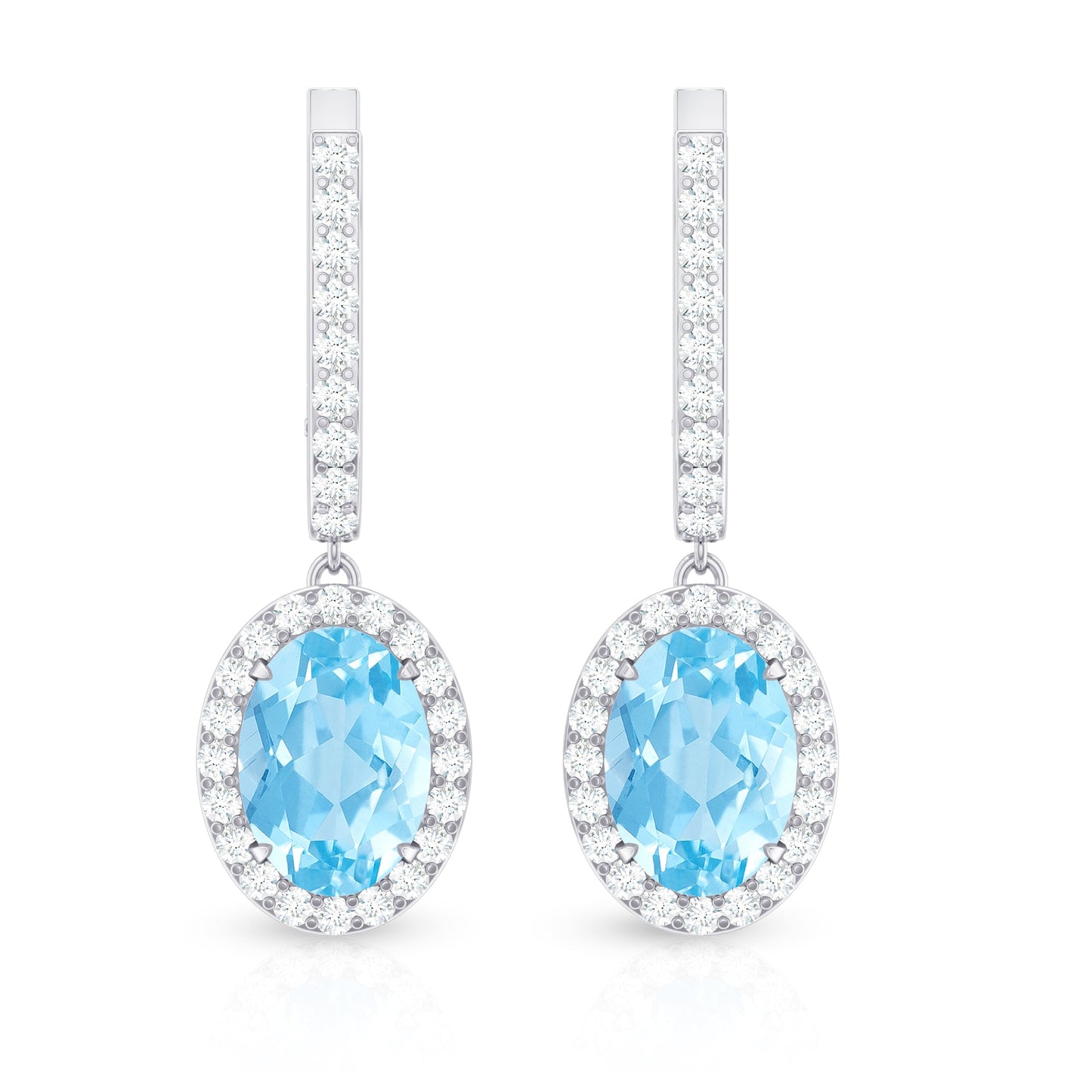 Natural 2.2 Carat Oval Aquamarine Drop Earrings with Diamond Halo
