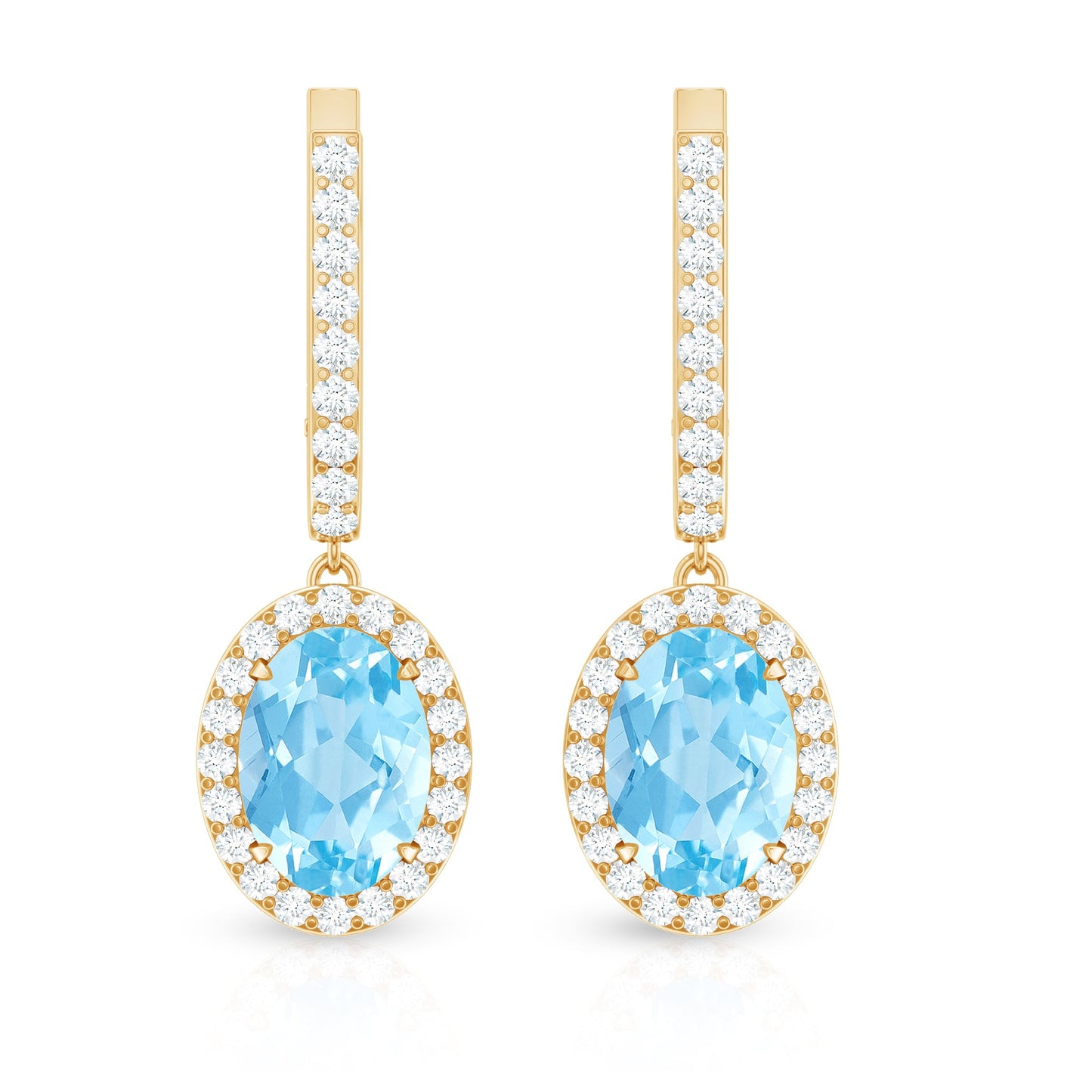Natural 2.2 Carat Oval Aquamarine Drop Earrings with Diamond Halo