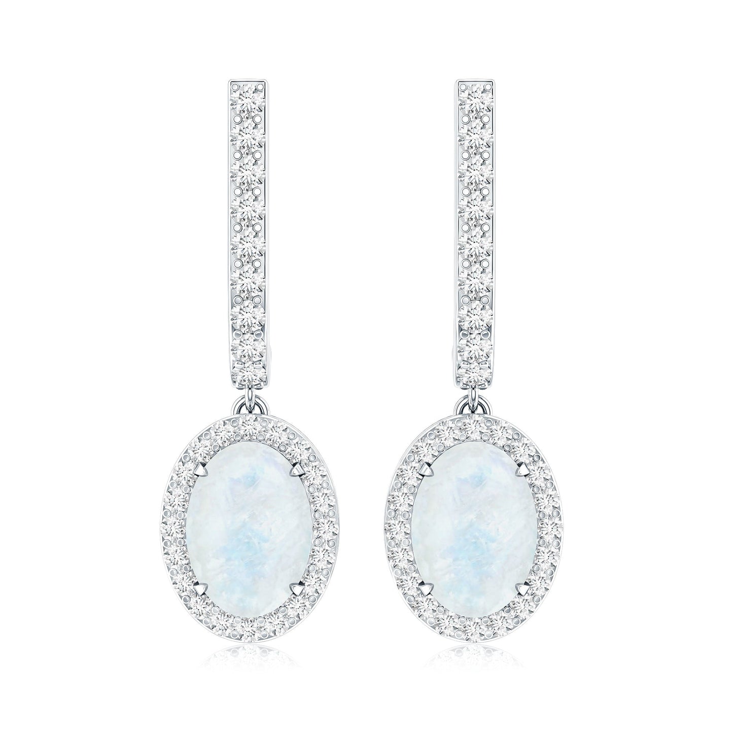 Genuine 1.2 Carat Oval Moonstone Drop Hoop Earrings with Diamond
