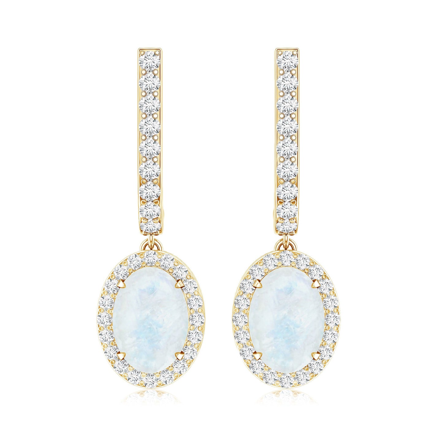 Genuine 1.2 Carat Oval Moonstone Drop Hoop Earrings with Diamond