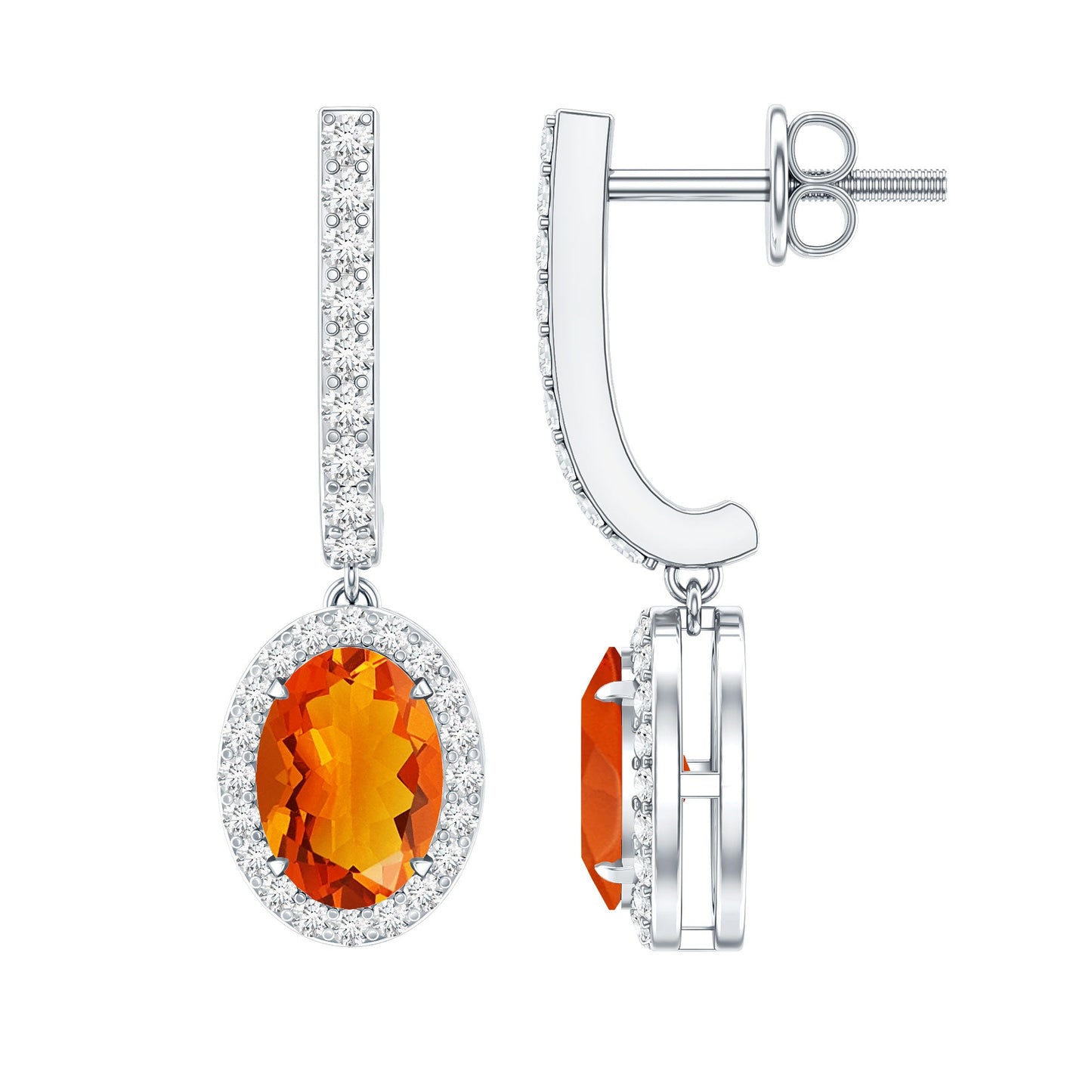 1.3 Carat Natural Oval Fire Opal Diamond Drop Earrings with Latch Back
