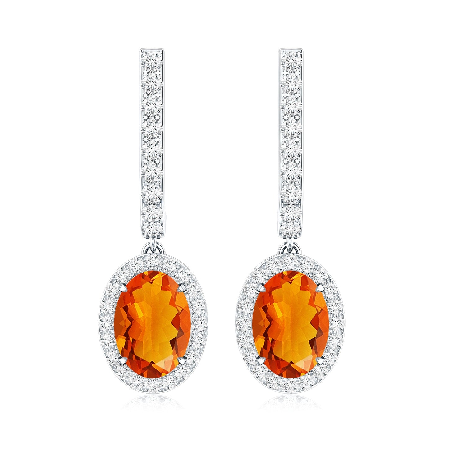 1.3 Carat Natural Oval Fire Opal Diamond Drop Earrings with Latch Back