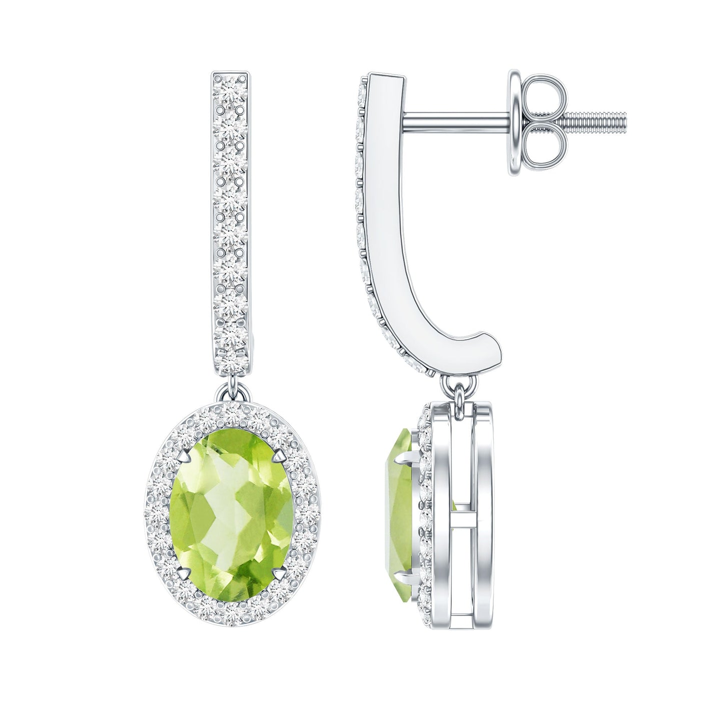 2.2 Carat Claw Set Peridot and Moissanite Drop Hoop Earrings