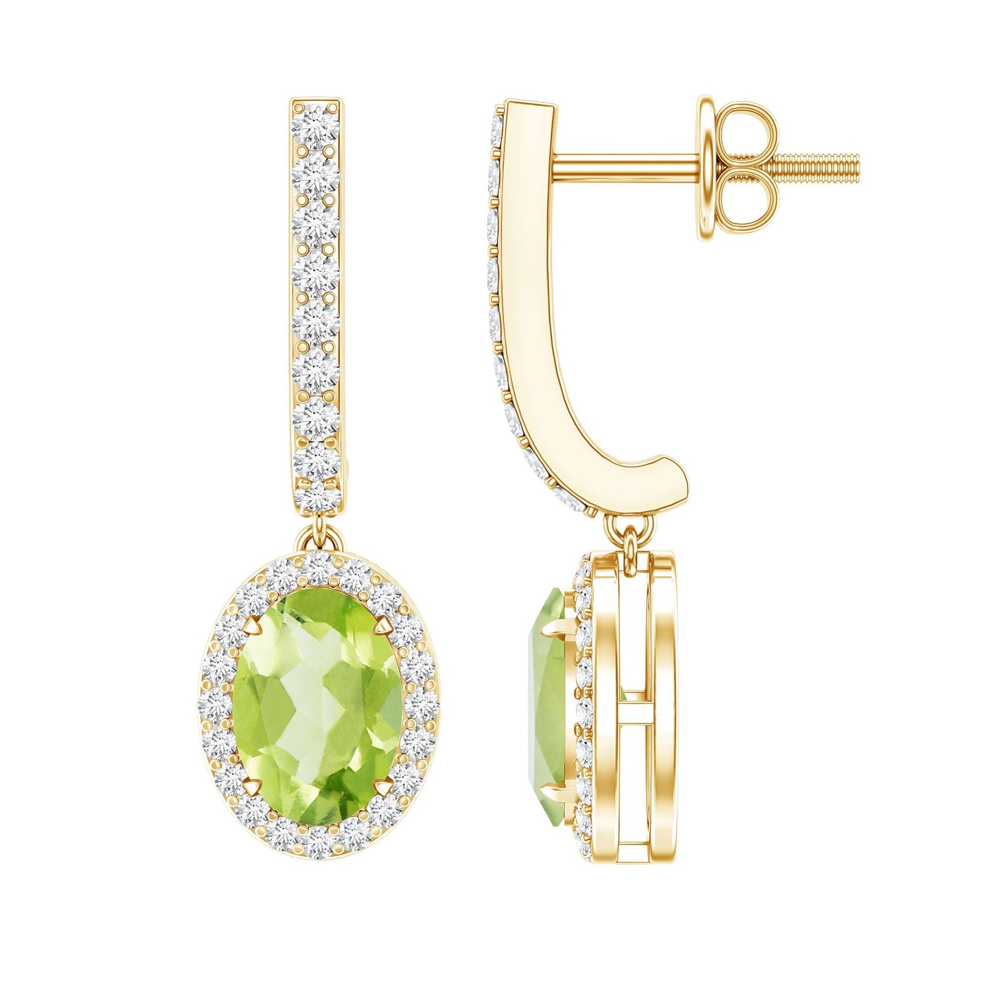 2.2 Carat Claw Set Peridot and Moissanite Drop Hoop Earrings