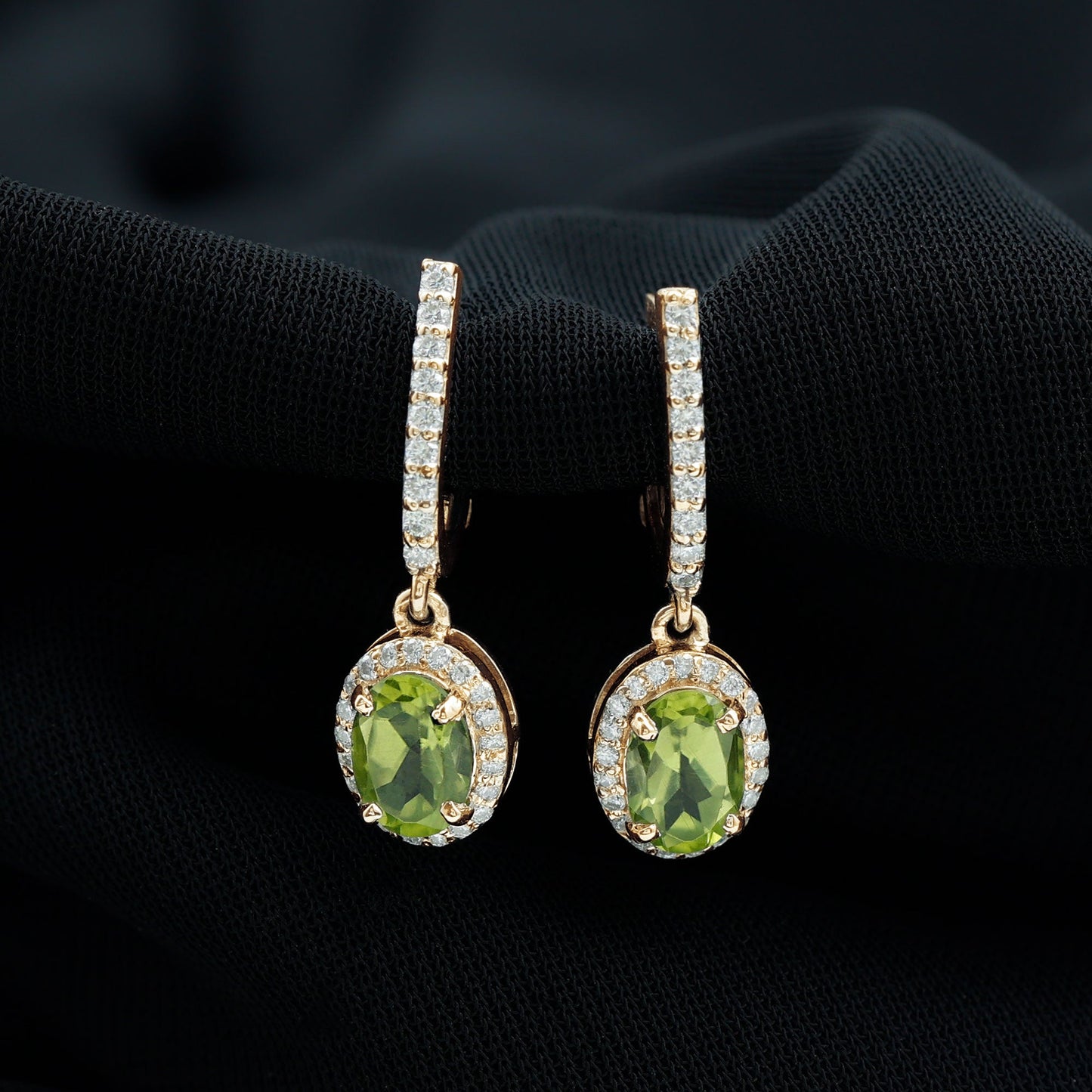2.2 Carat Claw Set Peridot and Moissanite Drop Hoop Earrings