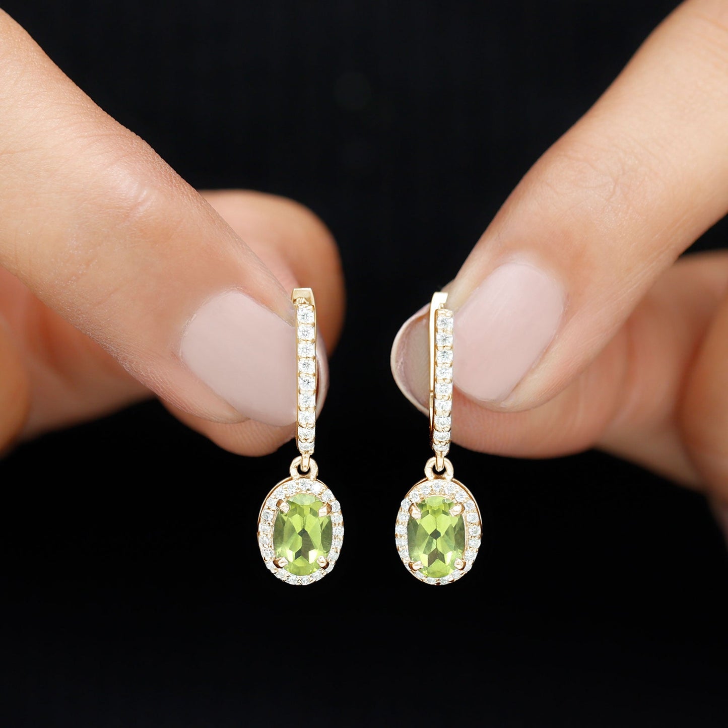 2.2 Carat Claw Set Peridot and Moissanite Drop Hoop Earrings